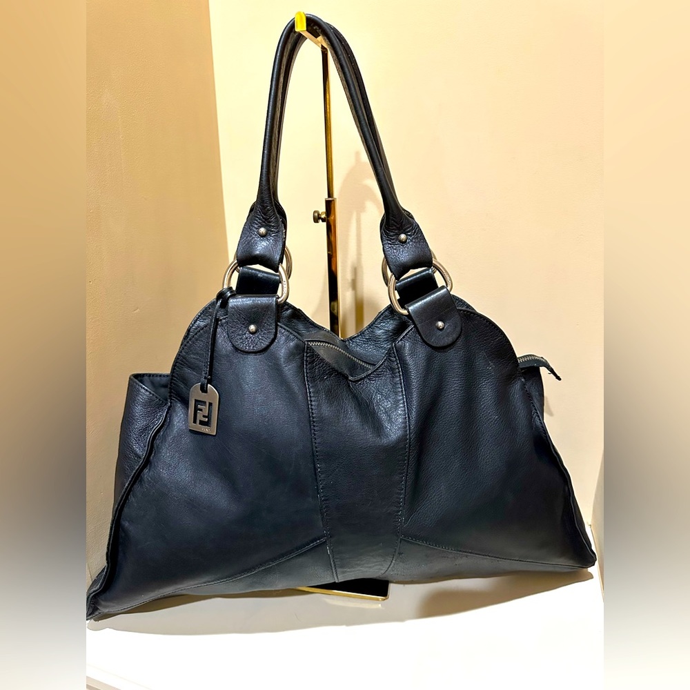 Vintage Fendi Hobo Style Leather Zip top Bag